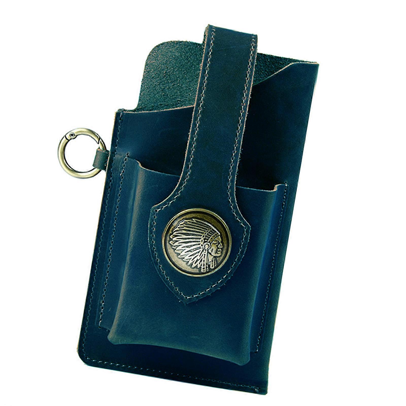 Leather Mobile Phone Bag with Belt Clip,Leather Cellphone Holsters with Belt Loop Belt Phone Pouch Holder for All Phone  Deep Blue