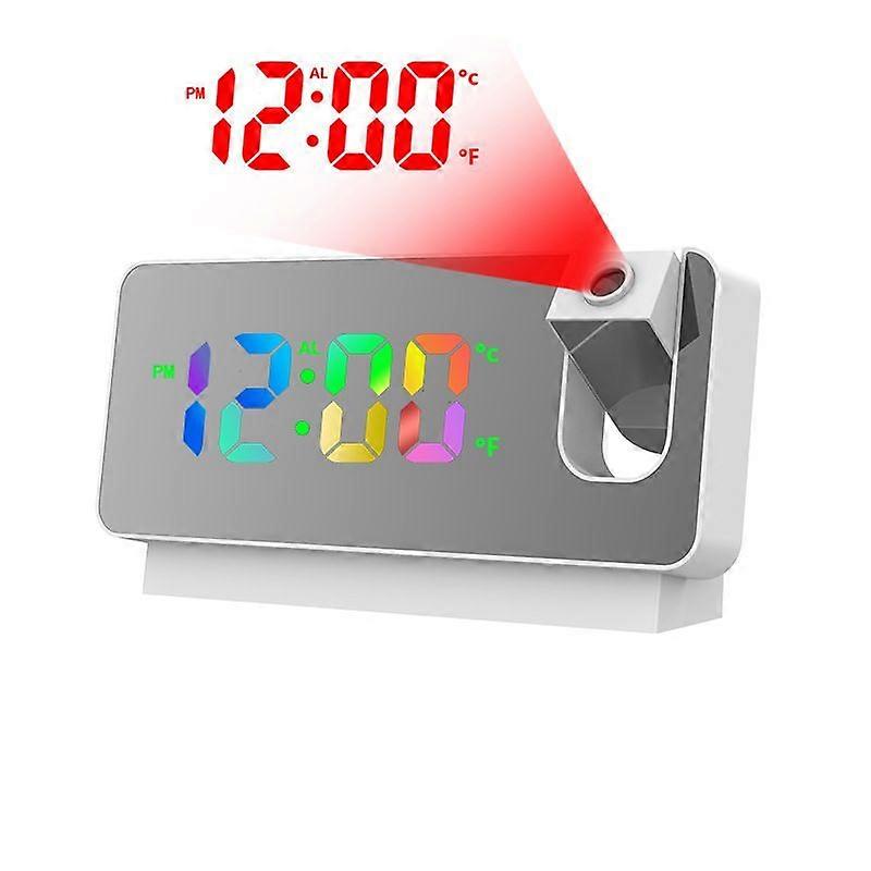 180 Projection Alarm Clock, Digital Alarm Clock with Large LED Display, Non-Ticking Analog Alarm Clock with Temperature Date(WHITE)