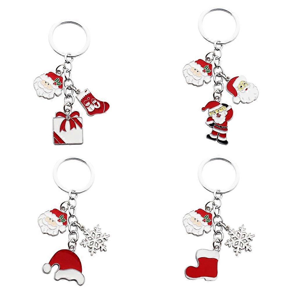 Classic Xmas Keychain for Decor with Hanging Key Ring Elements 4Pcs Set