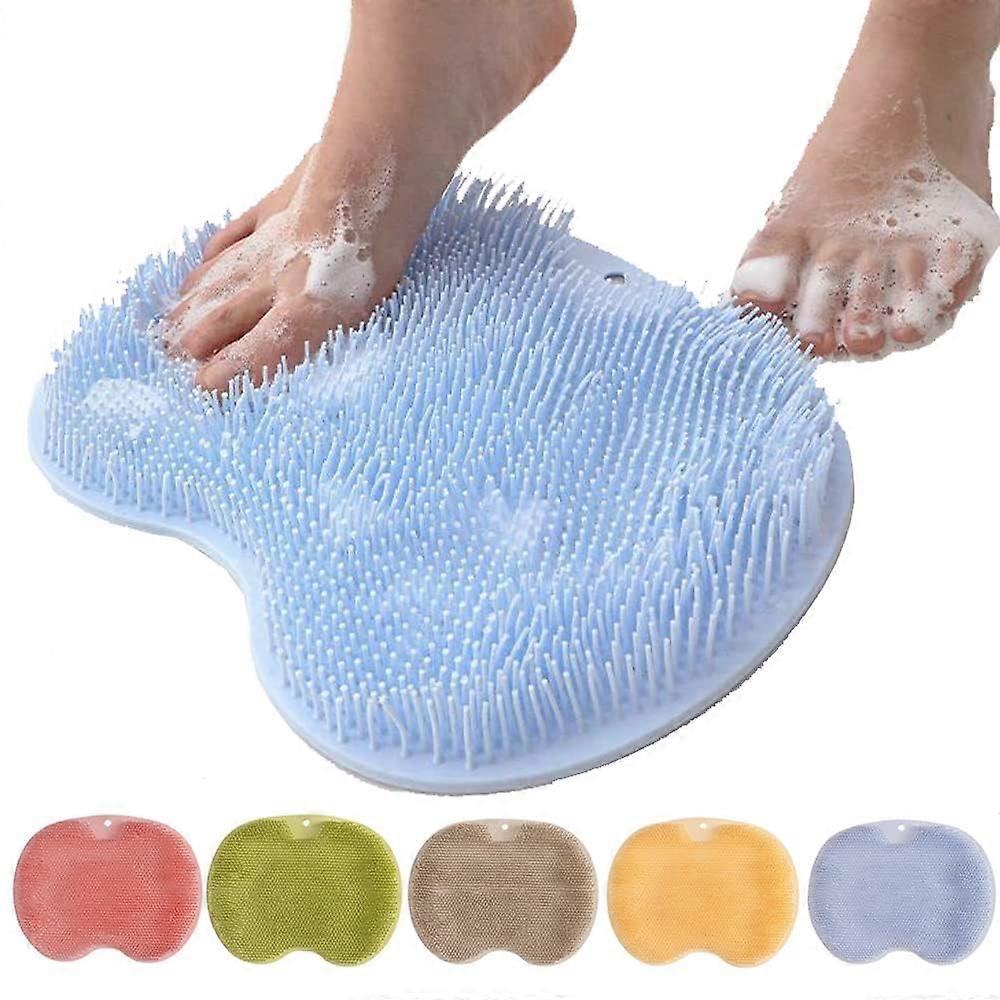 Silicone Shower Foot Scrubber Mat with WallMounted SlipResistant Suction Cups, Blue
