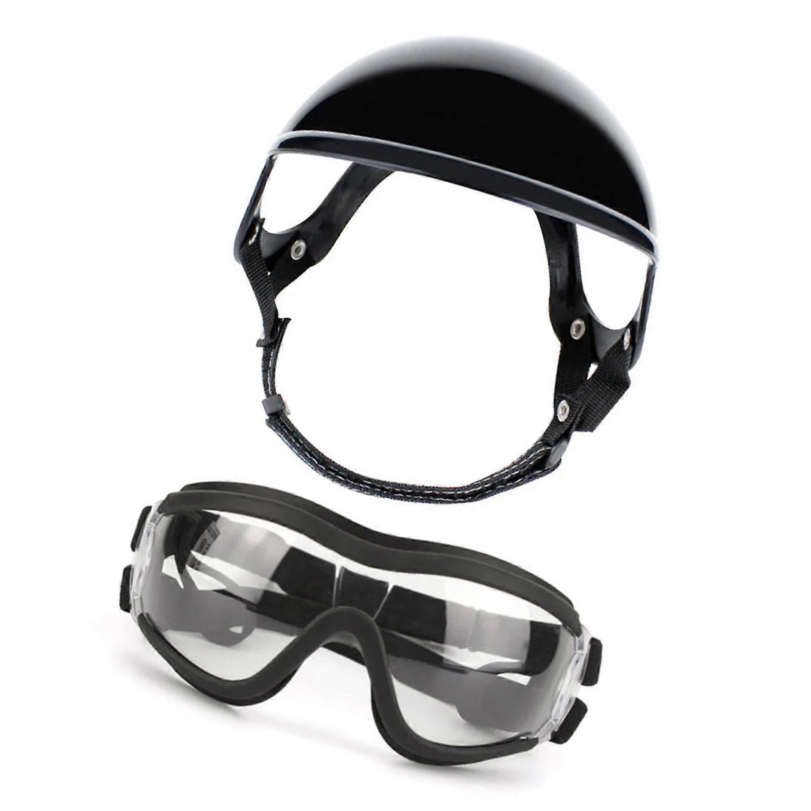 Pet Safety Helmet and Goggles Set with Breathable Lining Impacts Resistant Frame Travel Gear for Large Breeds Riding  transparent M