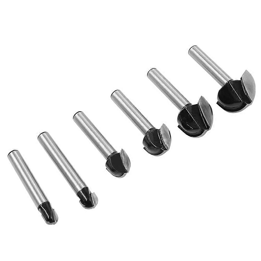 1/4 Handle Woodworking Milling Cutter Set 6Pc Round Bottom Knife Semi-Spherical Head Relief Arc Carving Tool