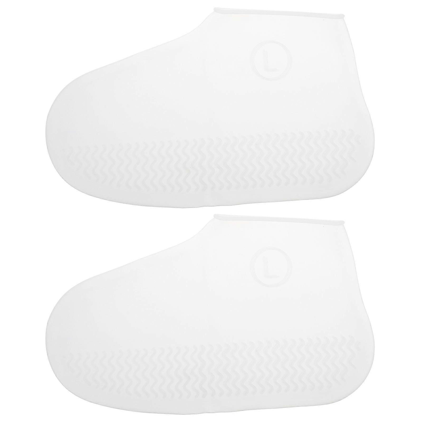 1ペアの防雨靴プロテクターシリコーン靴カバー屋外用耐久性のある靴スリーブLホワイト