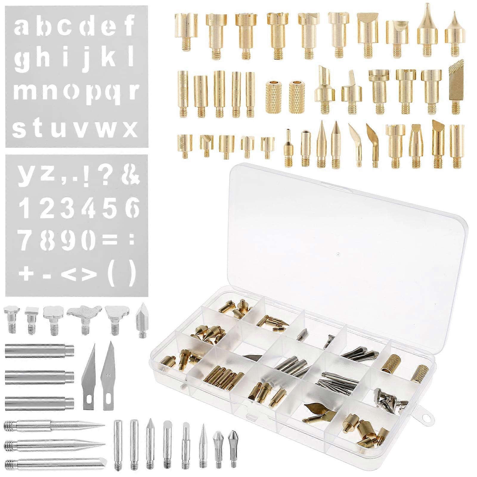 Evjurcn 62Pcs Wood Burning Tips Kit with Alphabet Number Stencil, compatible with wood burning tools, pyrography art pen tips for DIY soldering and