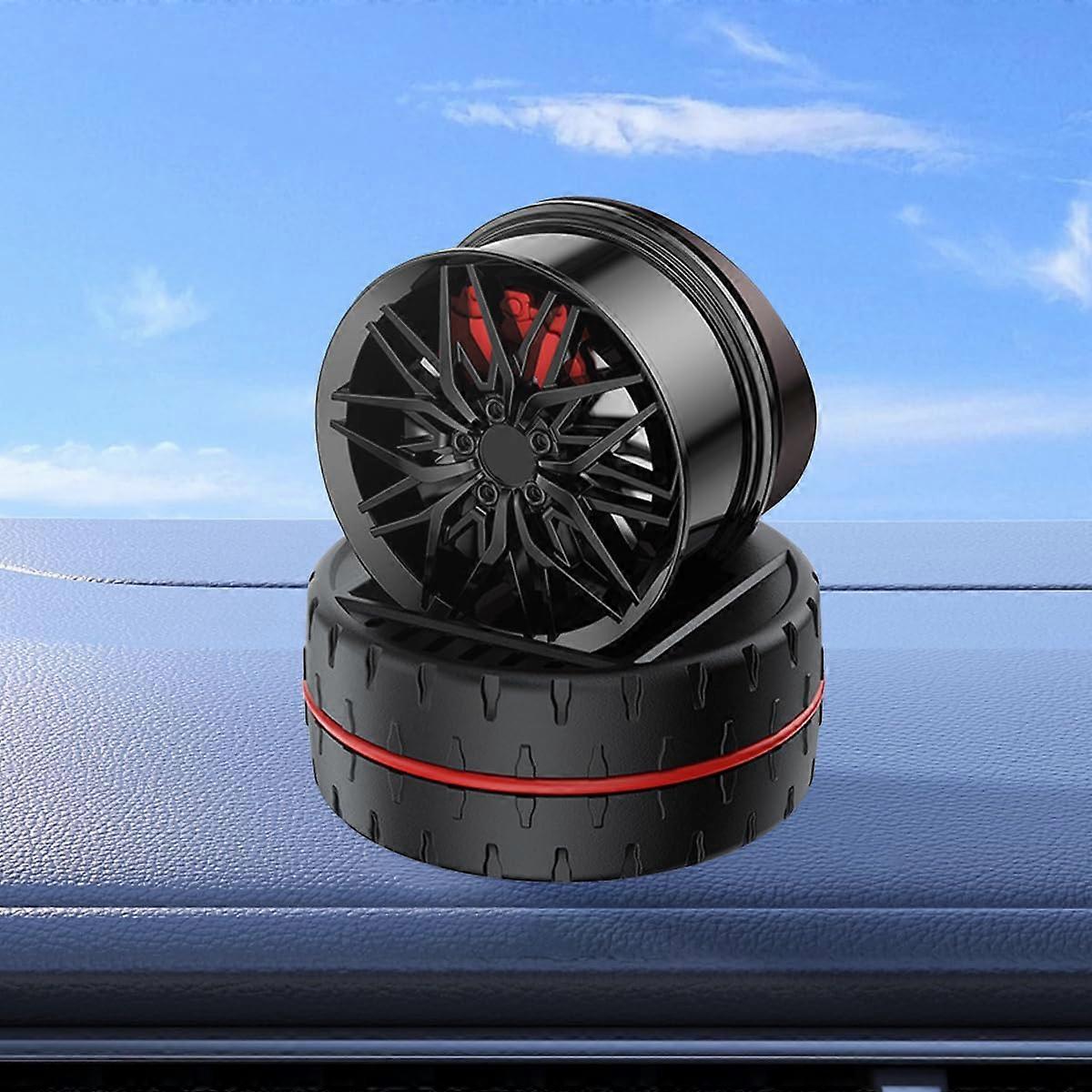 Solar Car Air Freshener Wheel Design Aromatherapy Diffuser for Dashboard, Office, Home (Black)