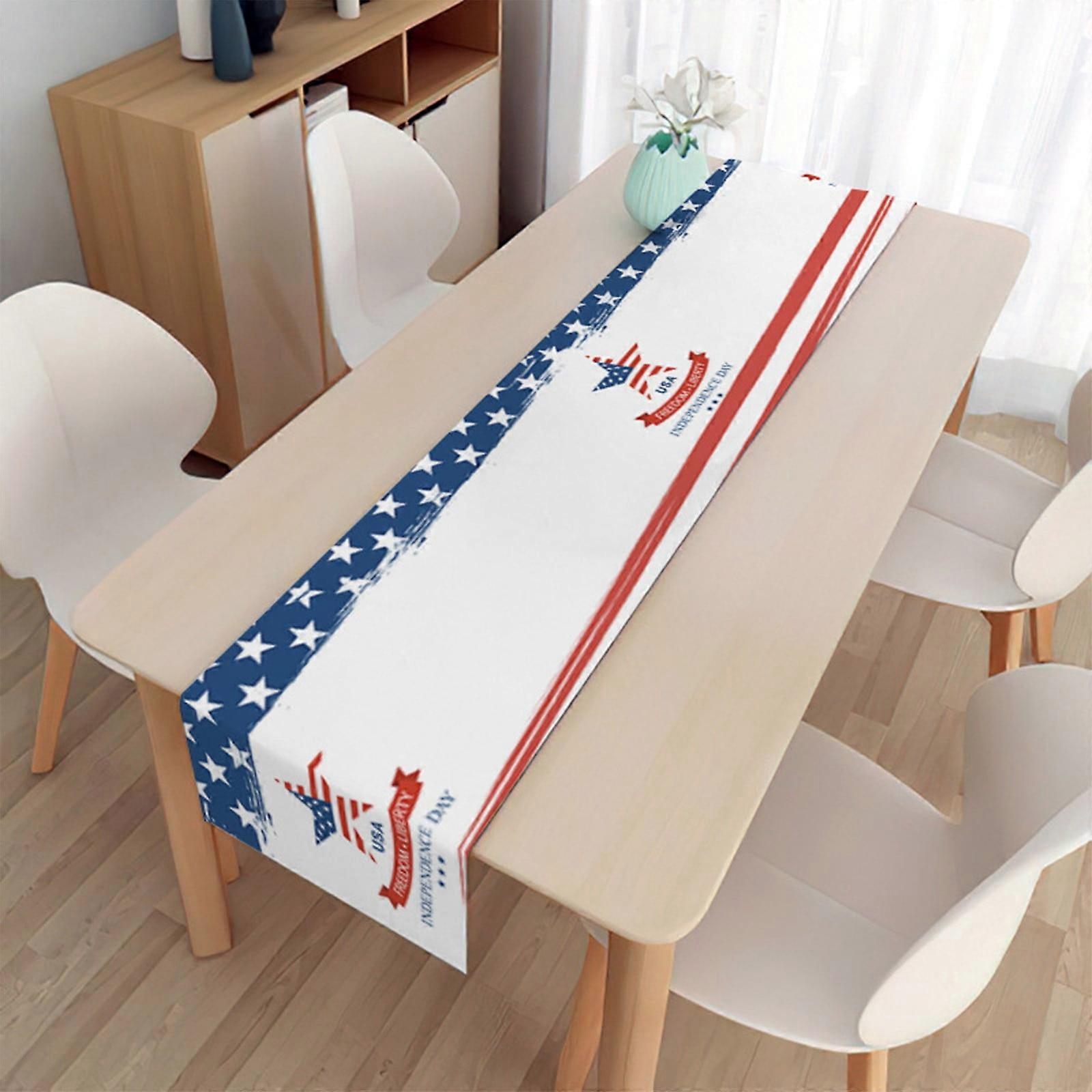 Quinlirra Independence Day Table Flag with Non-Slip Heat Resistance Linen Tablecloth, Decorative Table Runner Mat for Dining Table