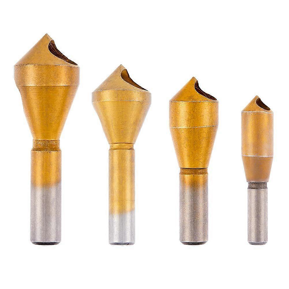 4Pcs 4 Sizes Countersink Drill Bit Set Golden Steel Counter Sinker Drill Bits High-Speed Metalworking Hole Punch Tools Precision Kit for Woodworking a