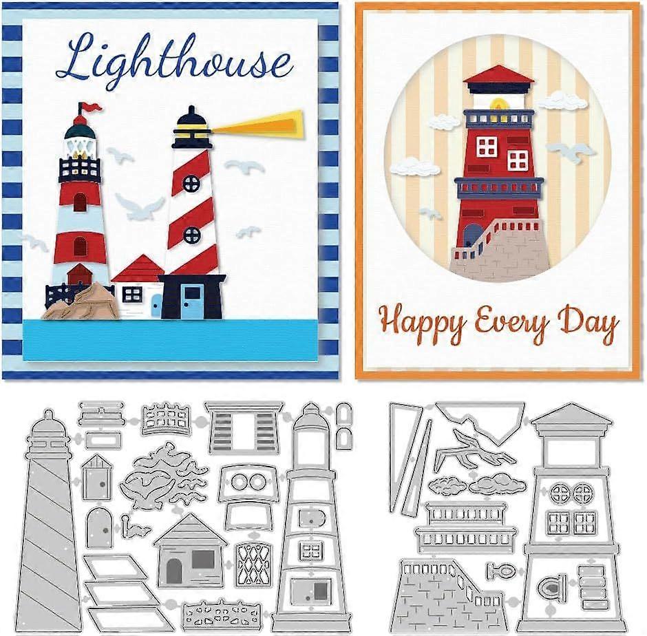 Overlay Lighthouse Cutting Dies Carbon Steel Die Cuts Stencils Nautical Seagull Embossing Scrapbooking Template for Card Making Greeting Invitation Tr
