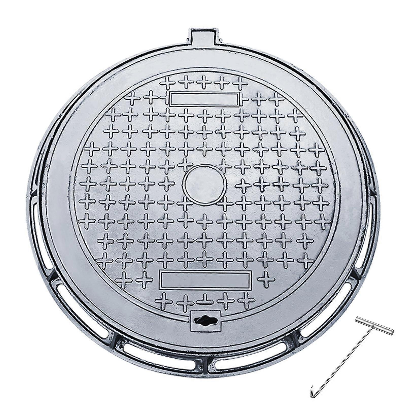 Recessed Ductile Iron Manhole Cover and Frame with Hook for Driveway, Sidewalk, Yard (60x60cm)