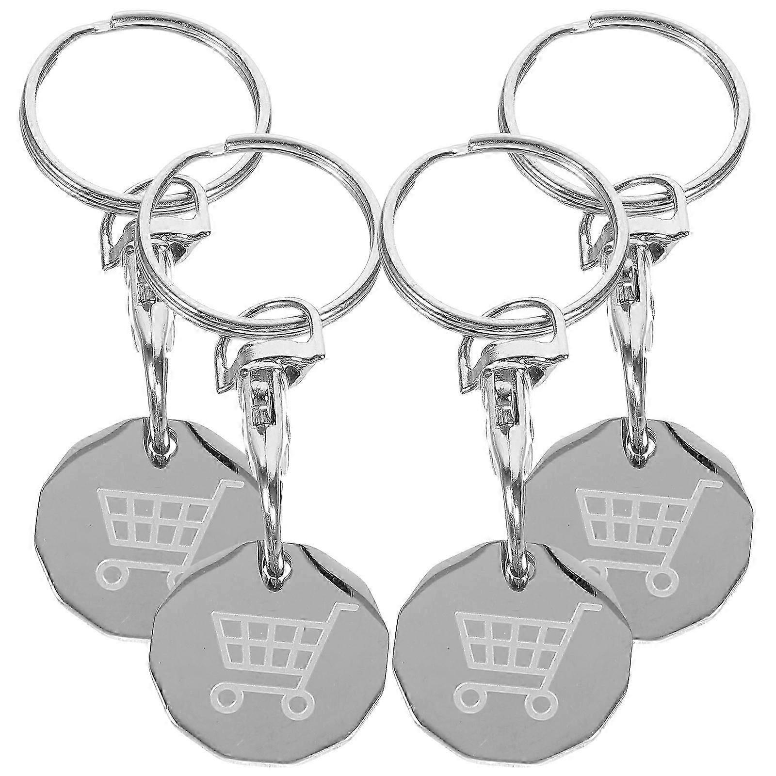 4Pcs Shopping Trolley Token Key Ring Trolley Token Coin Keyring Supermarket Shopping Cart Token Keychain