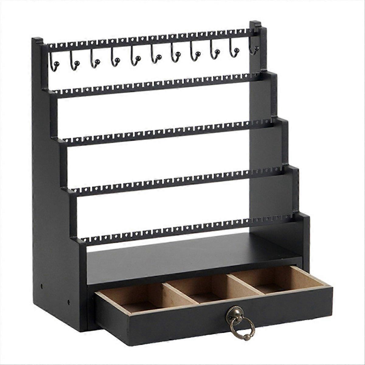 5-Layer Stepped Wooden Base Jewelry Rack Earring Ring Storage Rack