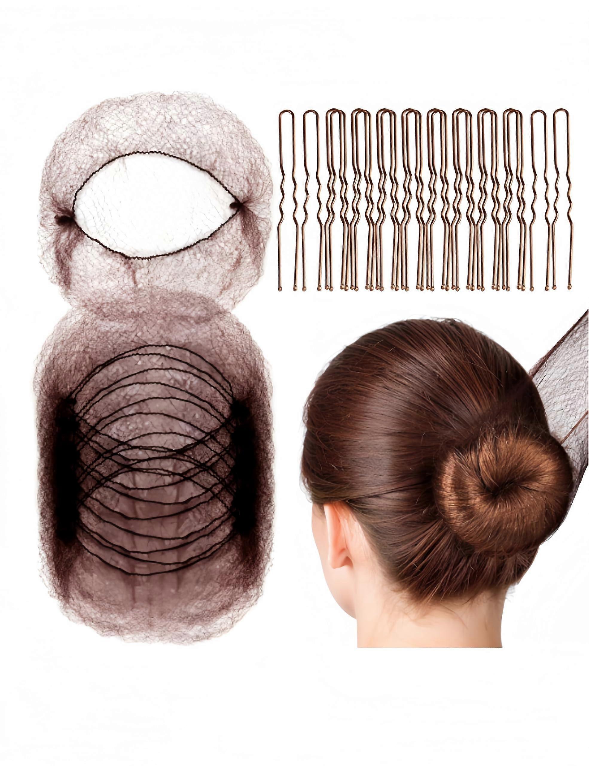 20 Pack Invisible Hair Nets and 40PCS U Shaped Bobby Pins for Secure Bun Styling Brown 50cm