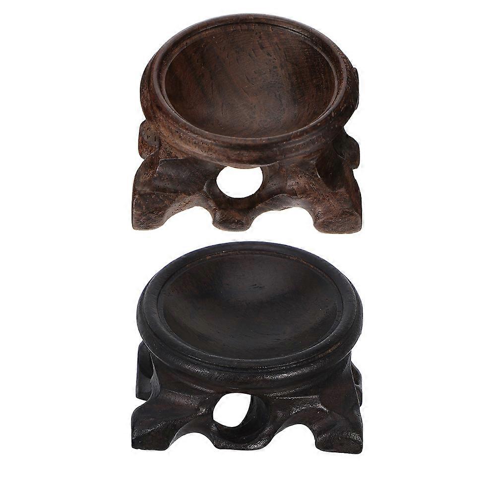 Dark Brown Wooden Sphere Stand for Display 2Pcs Crystal Egg Holders