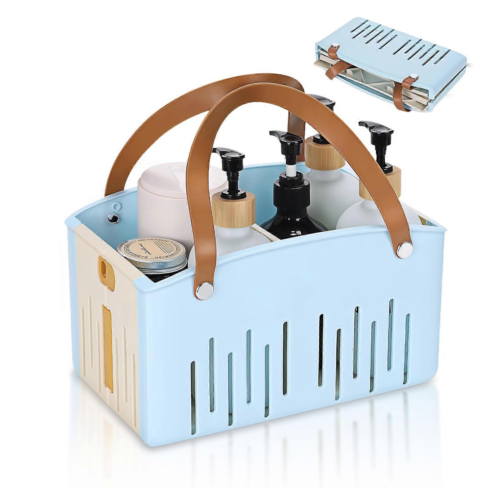 Collapsible Shower Caddy Basket with Adjustable Dividers, Waterproof Tote for Dorm, Gym, Travel