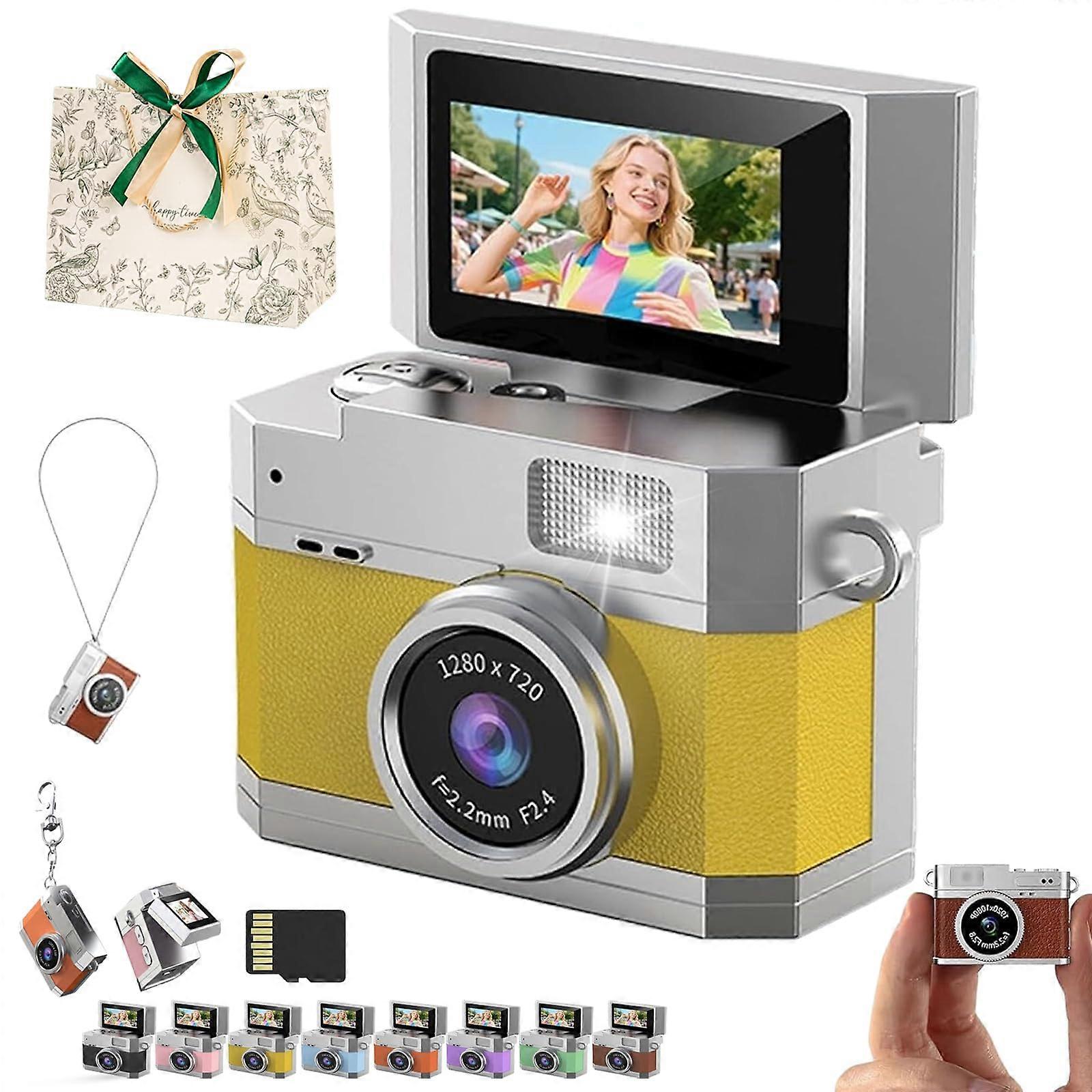 Mini Digital Camera 4K CCD with 180° Flip Screen Retro Compact Vlogging Camera Yellow 64