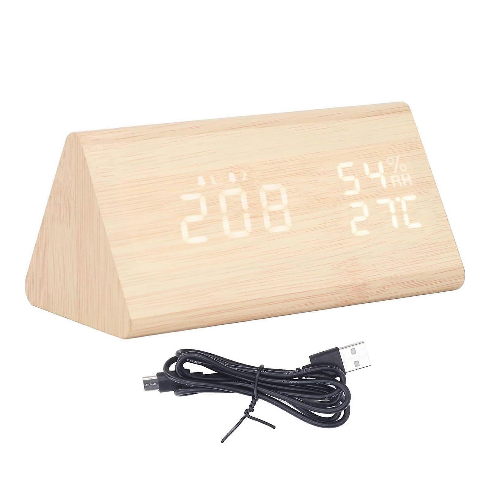 Wooden Digital Alarm Clock with Voice Control, Temperature Humidity Display and Large LED Screen