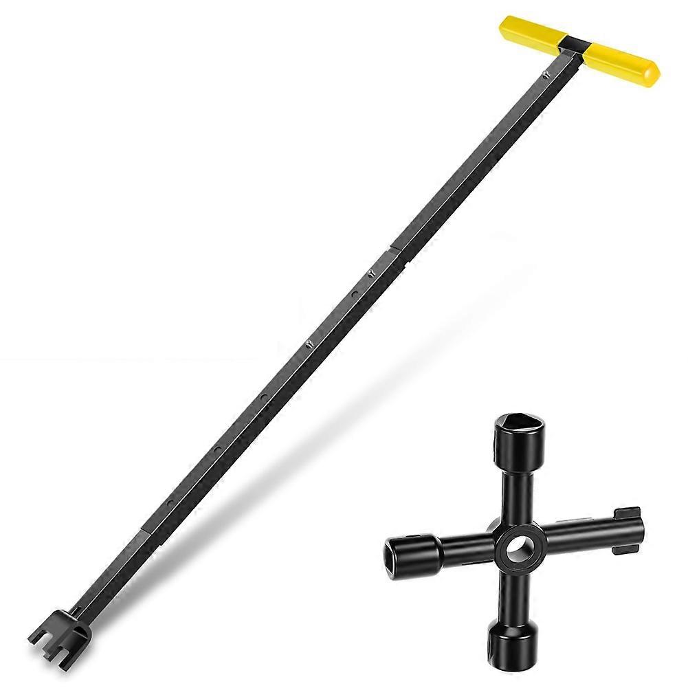 Water Meter Key, 17-37 Inch Adjustable Length Water Shut Off Tool with 4-Way Utility Key T-Handle Water Meter Wrench