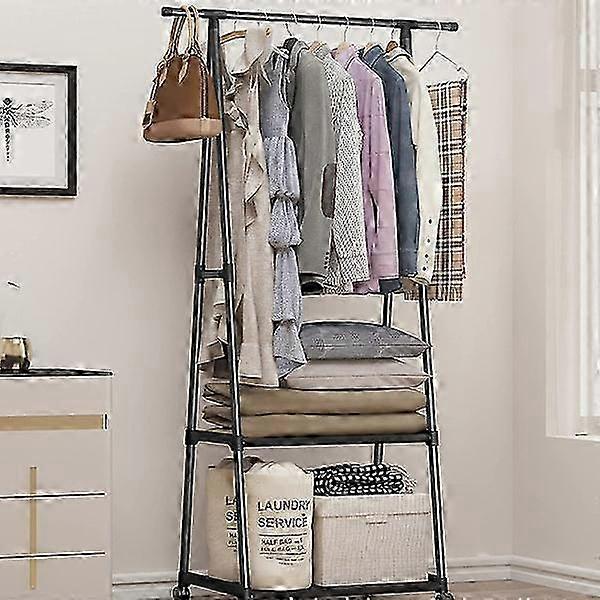 Clothes Rack On Wheels With Shelf - Black