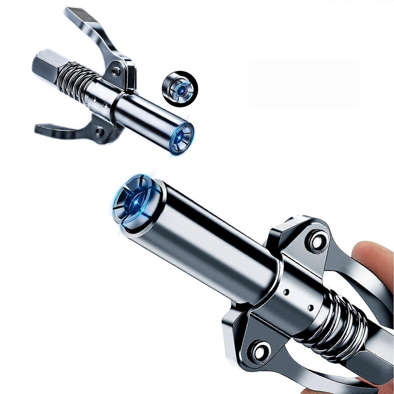 2PCS Locking Grease Gun Coupler with Dual Handle, Quick Release Heavy Duty Fitting for All Grease Guns