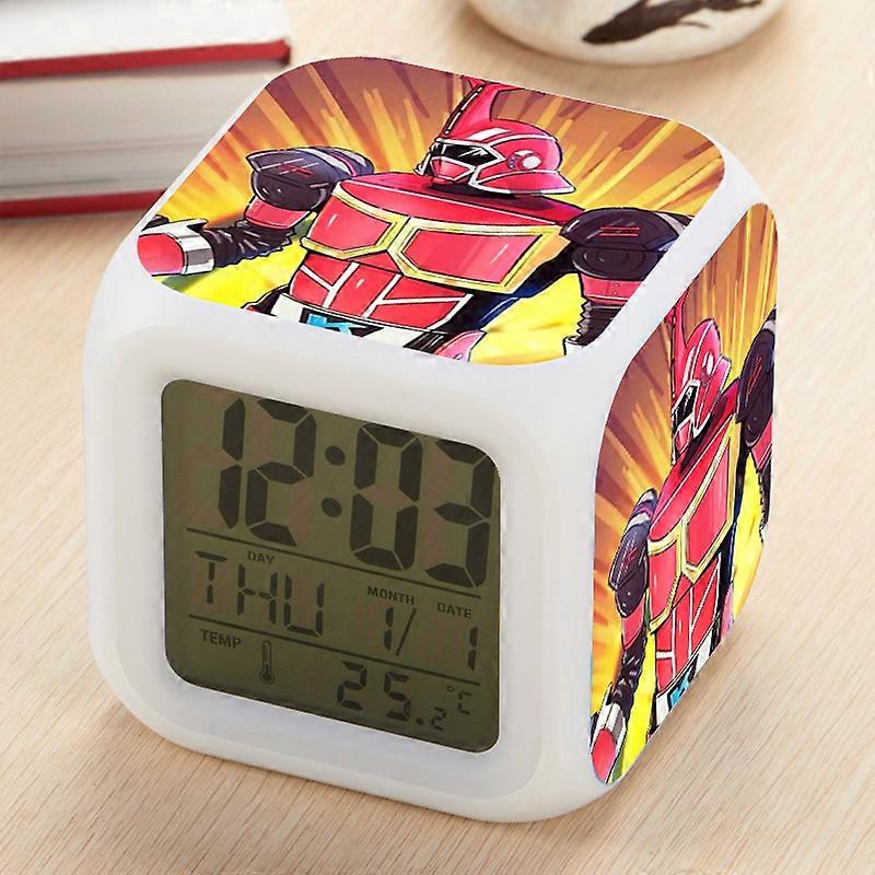 Anime-themed Metal Hero Mini Alarm Clock with LED Seven-Color Changing Color Desktop Square Clock, Creative Silent Alarm Bell