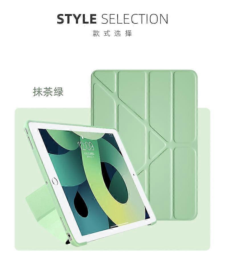 Capa dobrável multifuncional para iPad 2017/2018 de 9,7 polegadas, verde matcha, cor sólida.