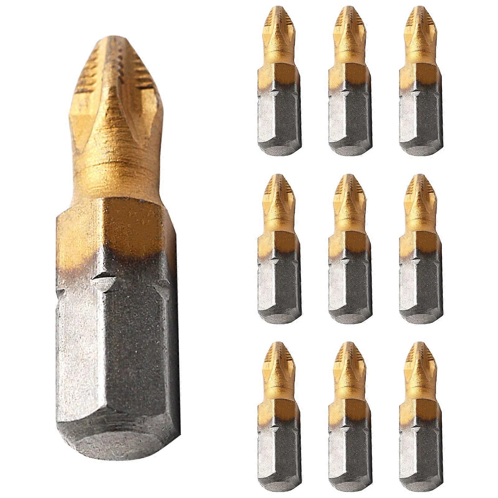 10Pcs PH2 Screwdriver Bit Set, 25mm Titanium Magnetic Anti Slip 1/4 Inch Hex Drill Driver Bits