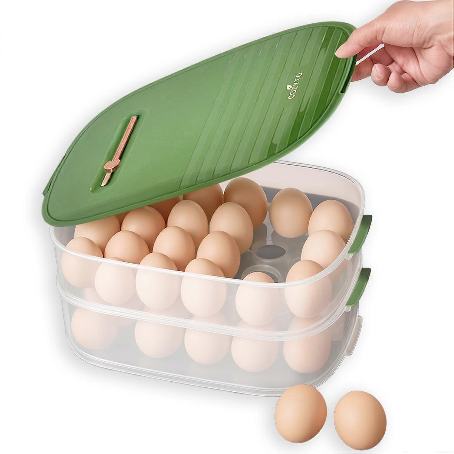 Egg Storage Container Holds 44 Eggs with Sliding Date Tracker Lid, Stackable BPA Refrigerator Organizer