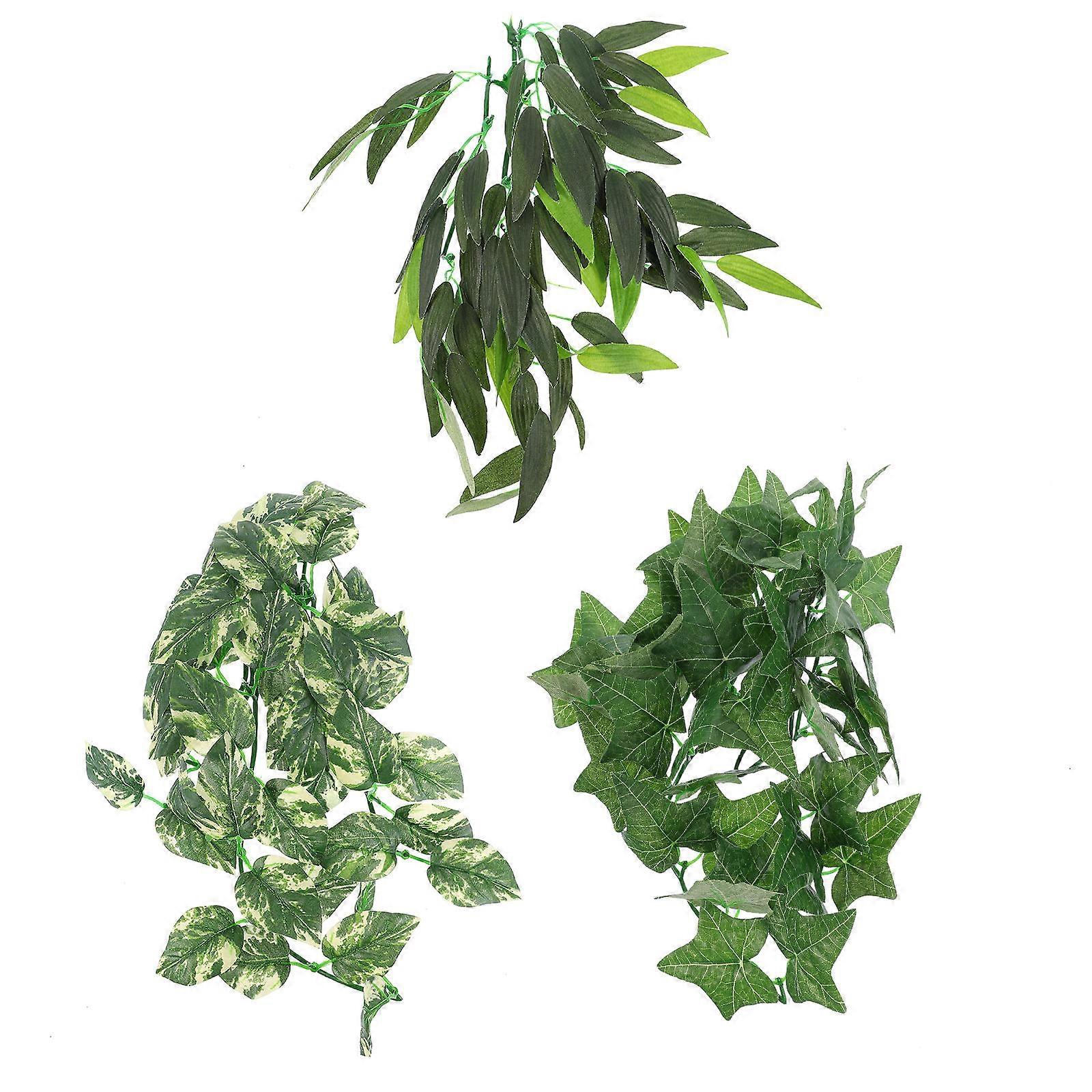 Reptile Plants Plastic Decoration for Pet 3Pcs