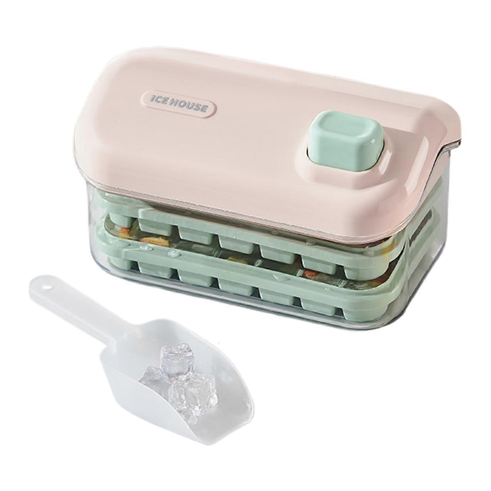 Ice Cube Tray with Lid, Large Capacity Double Layer Freezer Ice Cube Maker with Container and Scoop Pink