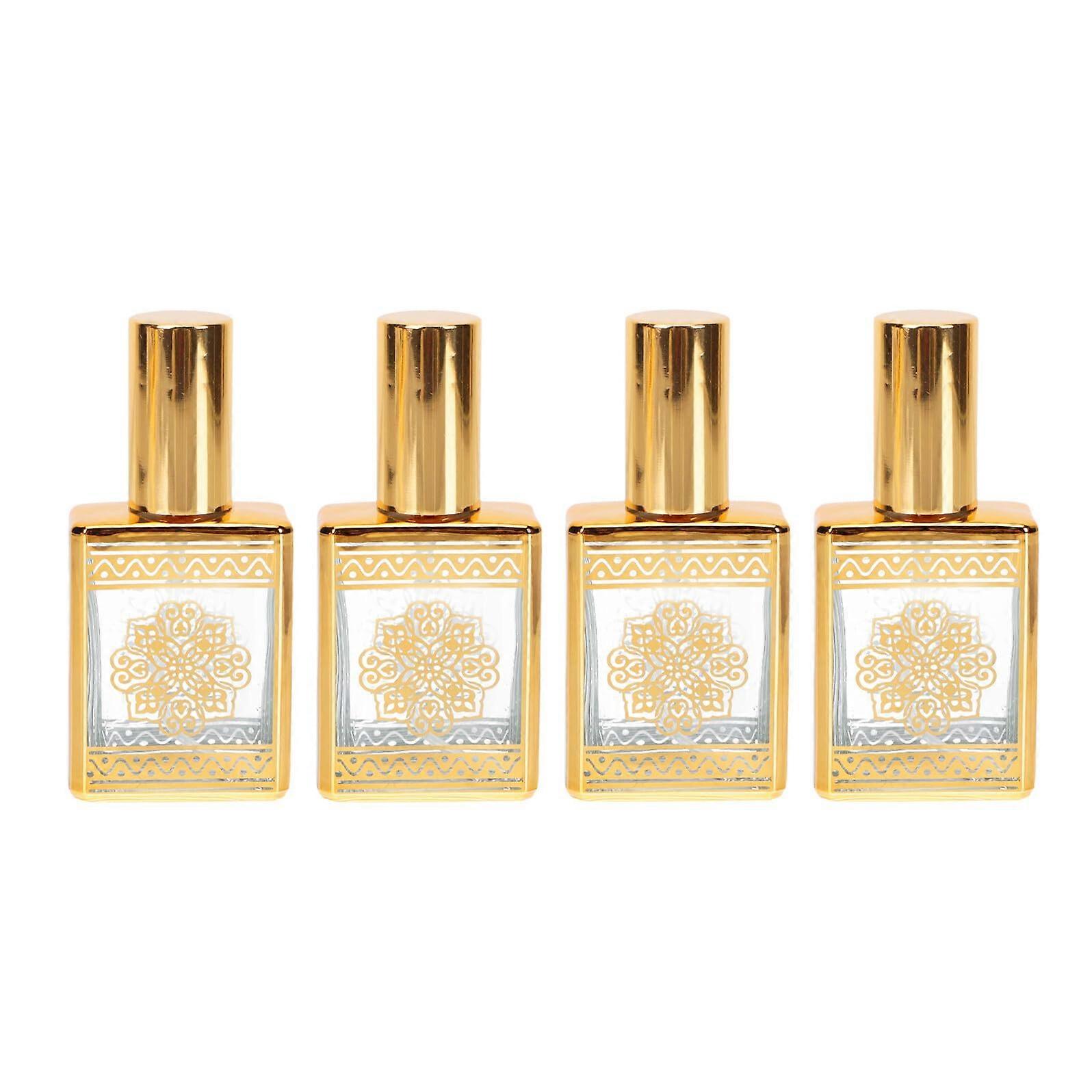 4PCS Travel Refillable Perfume Spray Bottles Set with Fine Mist, Durable Glass, Gold Random Pattern