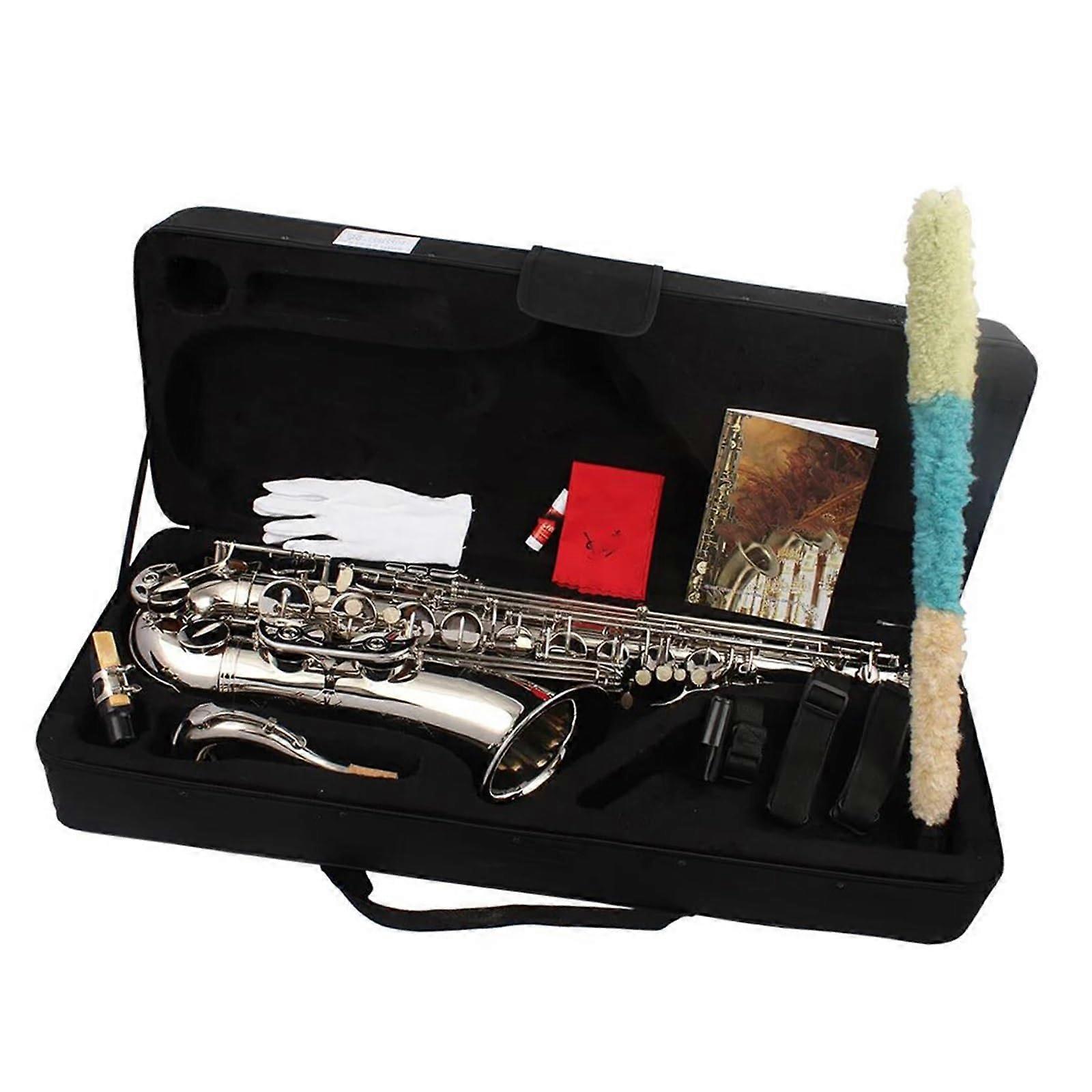 Silver B Flat Tenor Saxophone Professional Brass with Case Strap Reeds and Accessory Set
