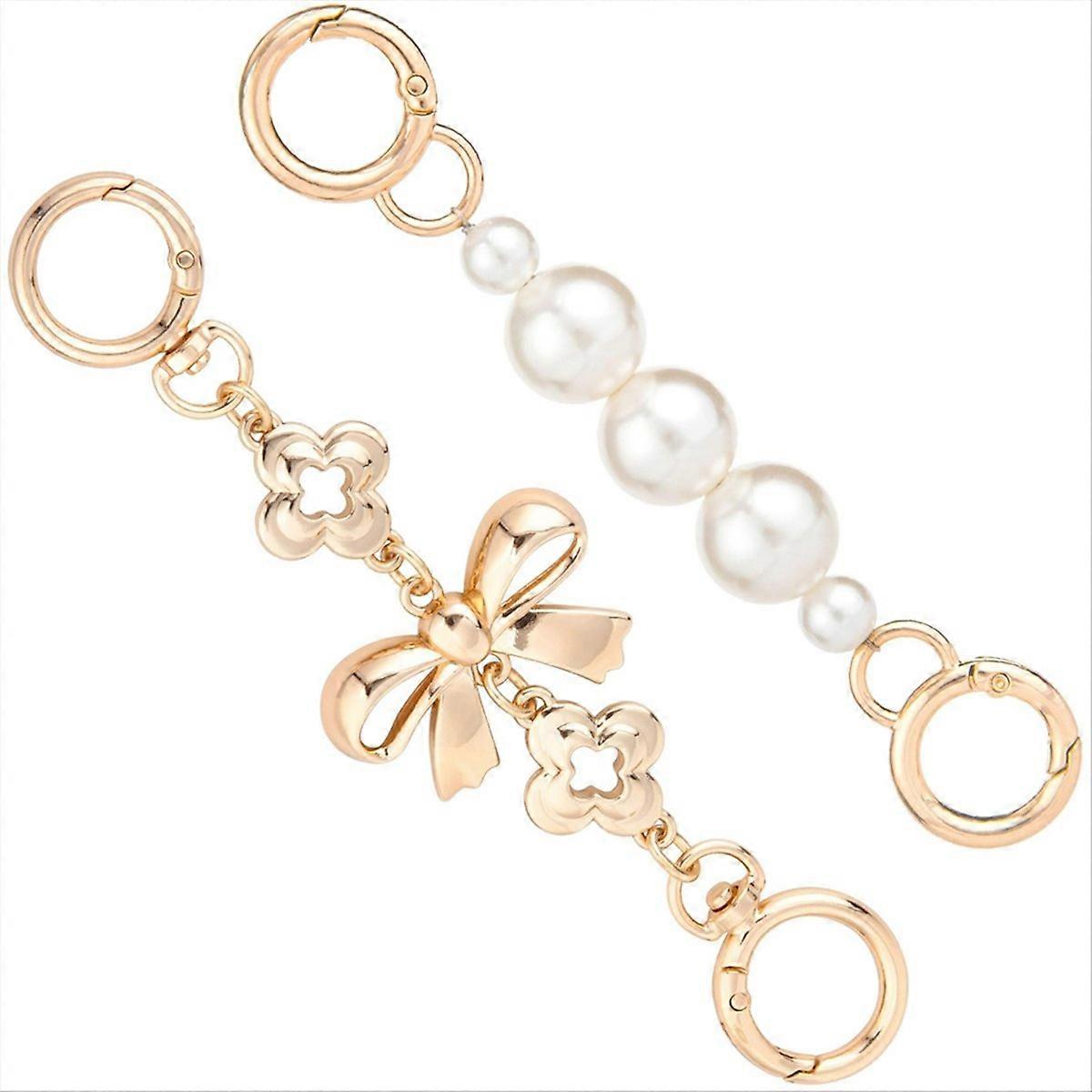 2 Pcs Gold Bow Bag Extender Chain, Metal Pearl Extender Chains