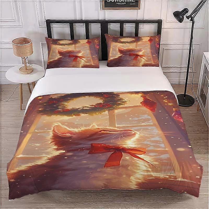 Christmas Cat Pattern Bedding Set Soft and Comfortable Bedding Set