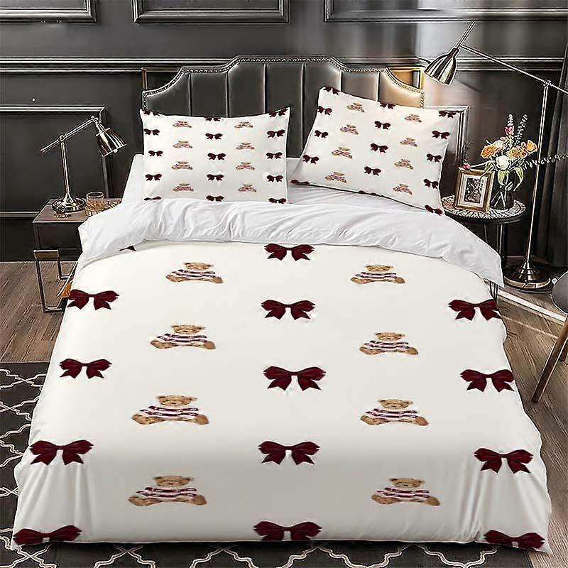 Red and White Striped Bear Theme Bedding Set Soft and Comfortable