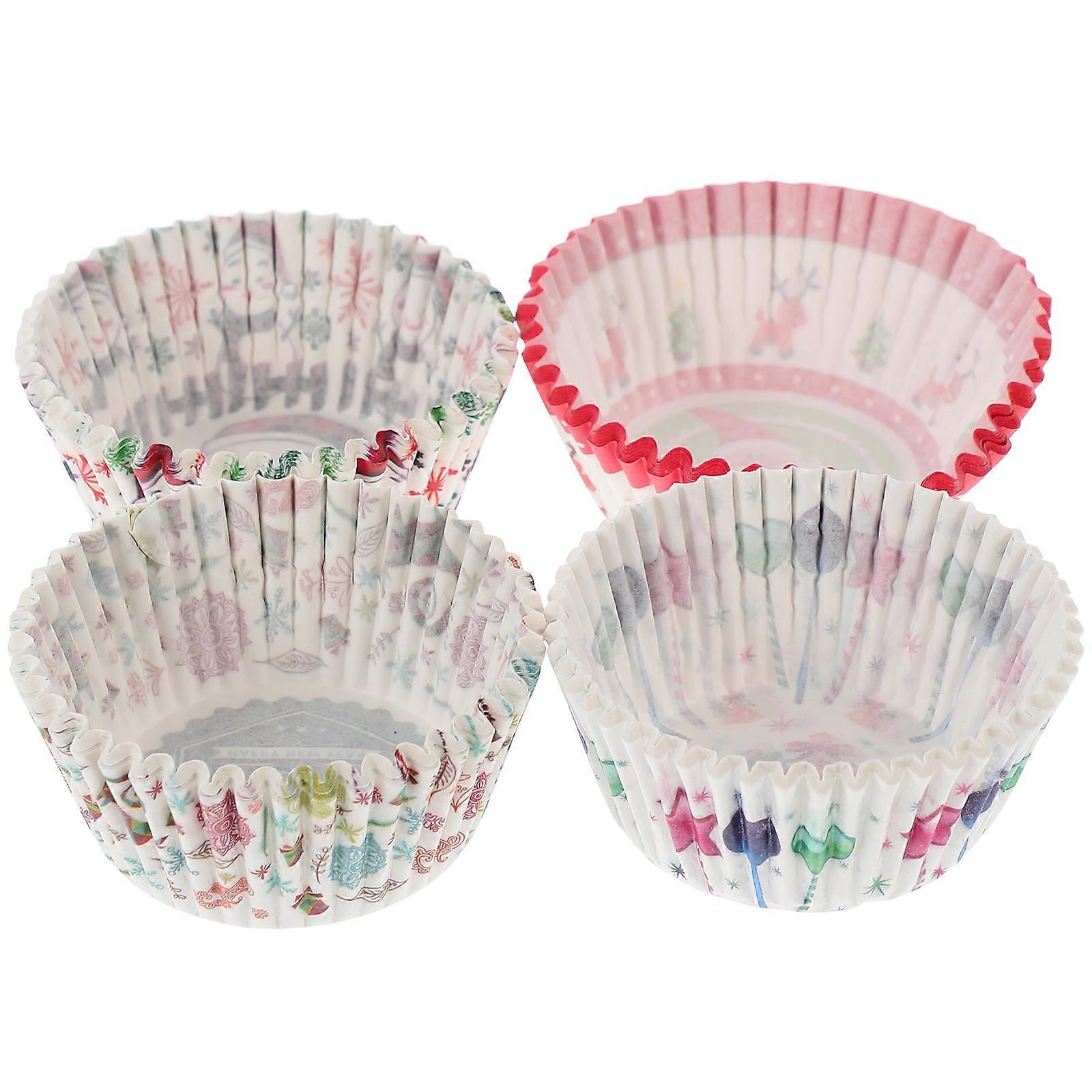 Egg Cake Paper Cups for Baking 400Pcs Christmas Pattern Muffin Cake Liners