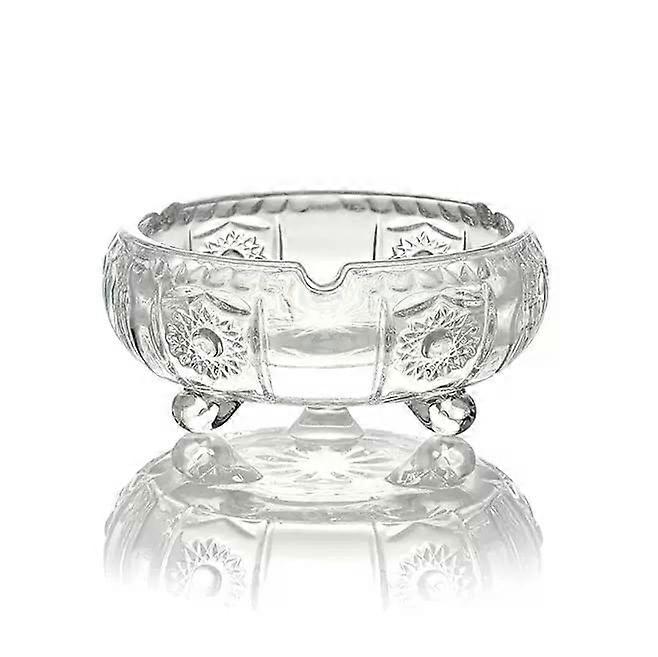 Glass Ashtray with Embossed Texture, Clear Round Crystal Design for Secure Cigarette Placement