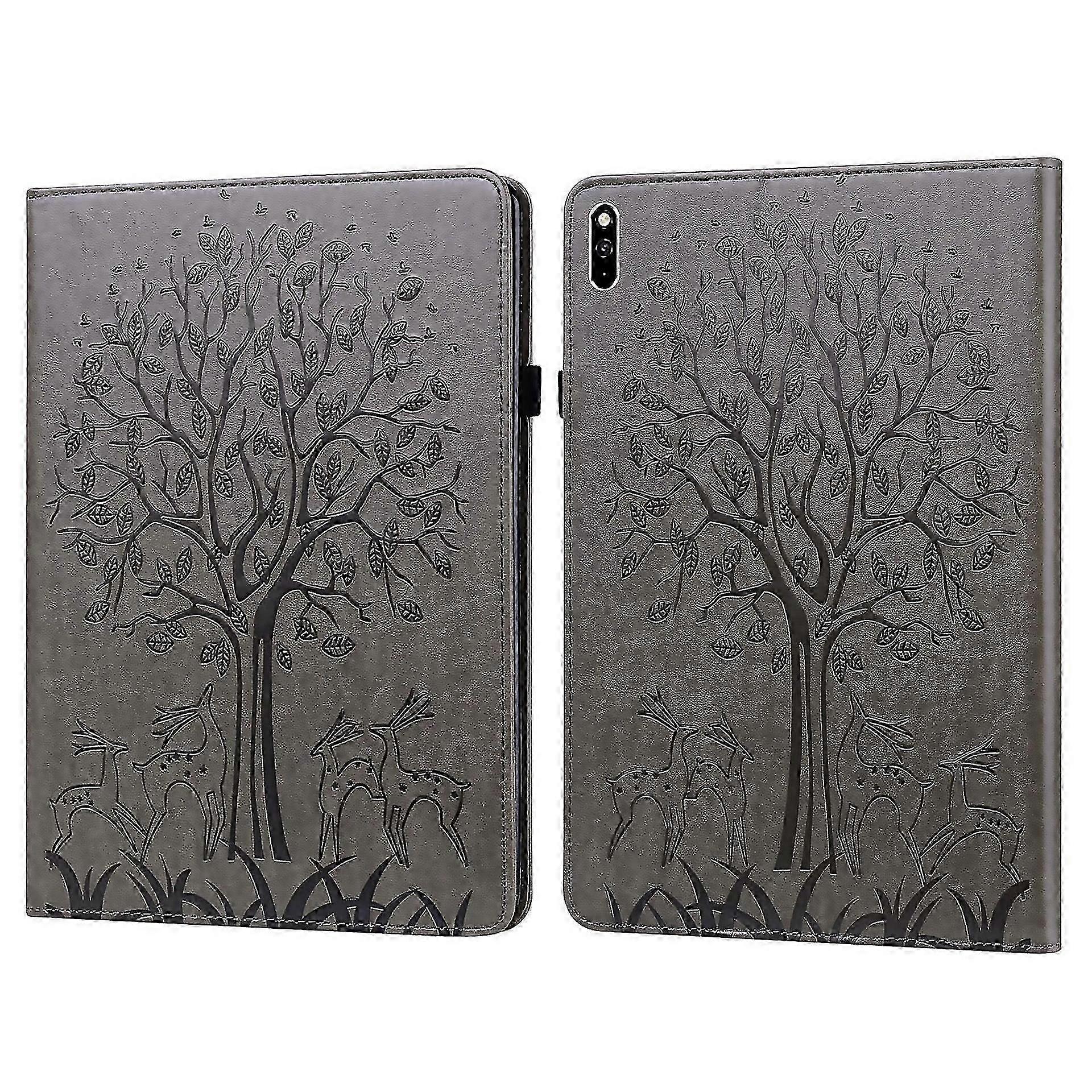 Horizontal Flip Case with Tree and Deer Pattern Embossed for Huawei Matepad Pro 108 2021