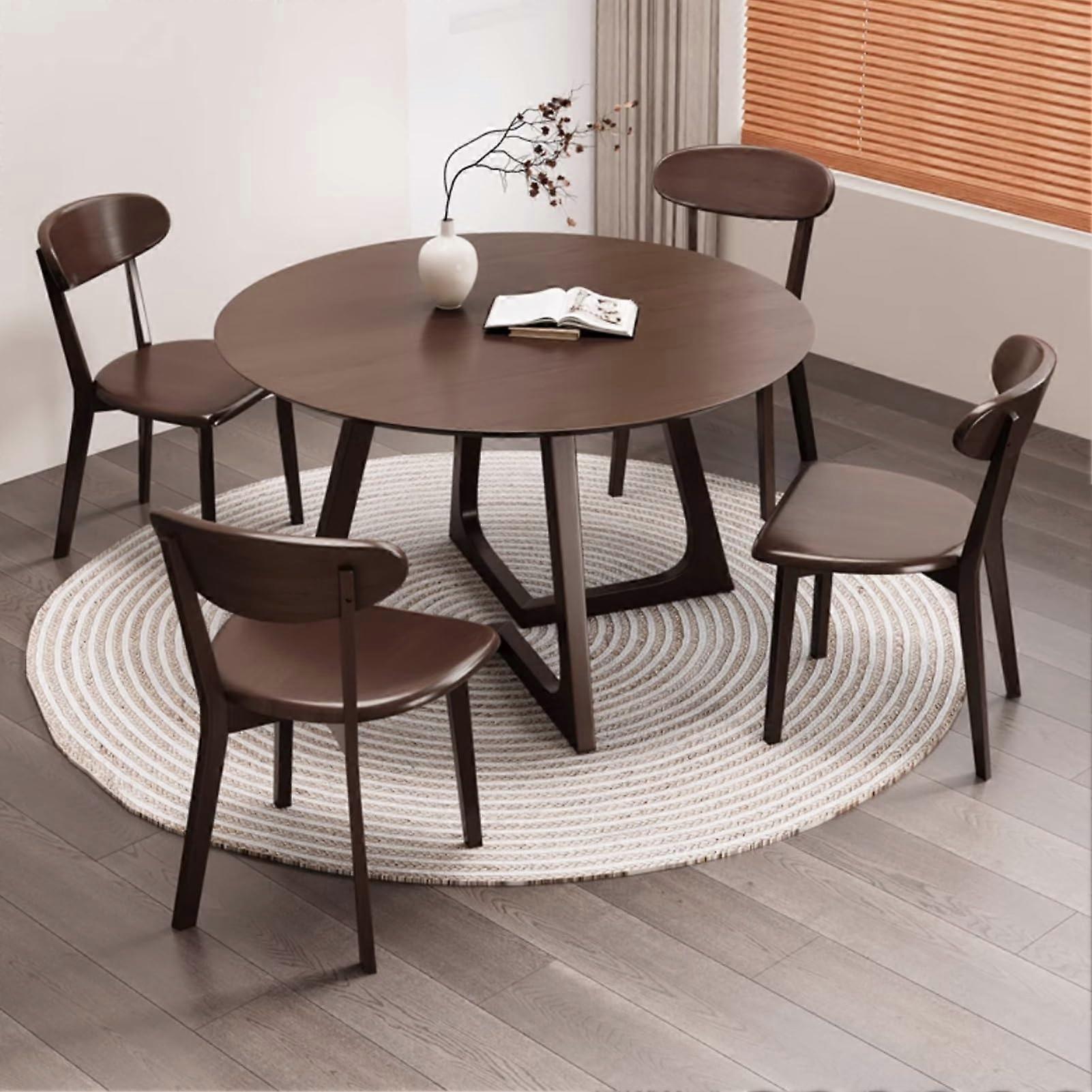 100cm Walnut Dining Table Set for 4 with Ergonomic Chairs, Compact Solid Wood Round Design