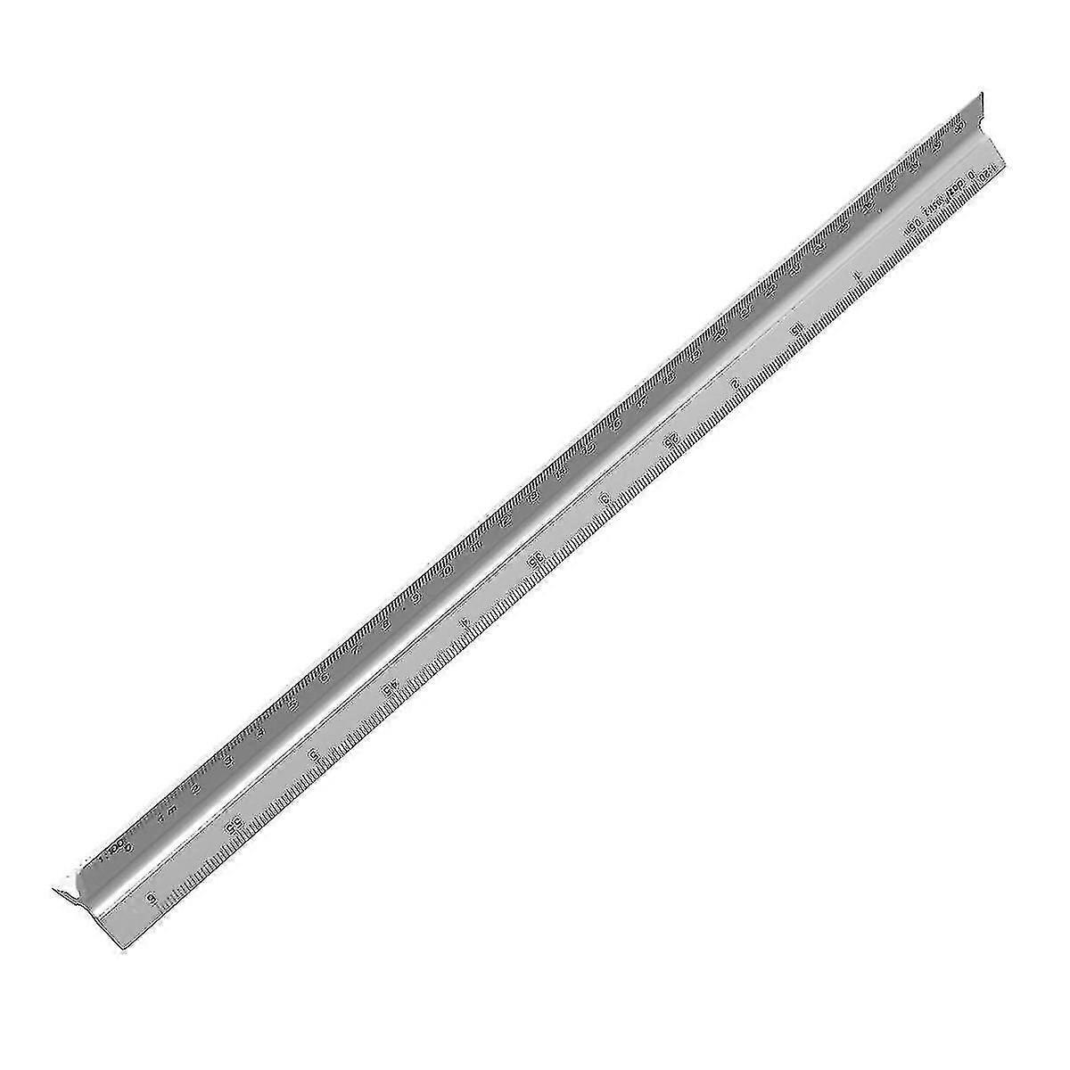 1pc Ruler Plastic Durable Precise Easy Triangular Drawing Rule Aluminum Scale For Engineer Teachers Students Silver
