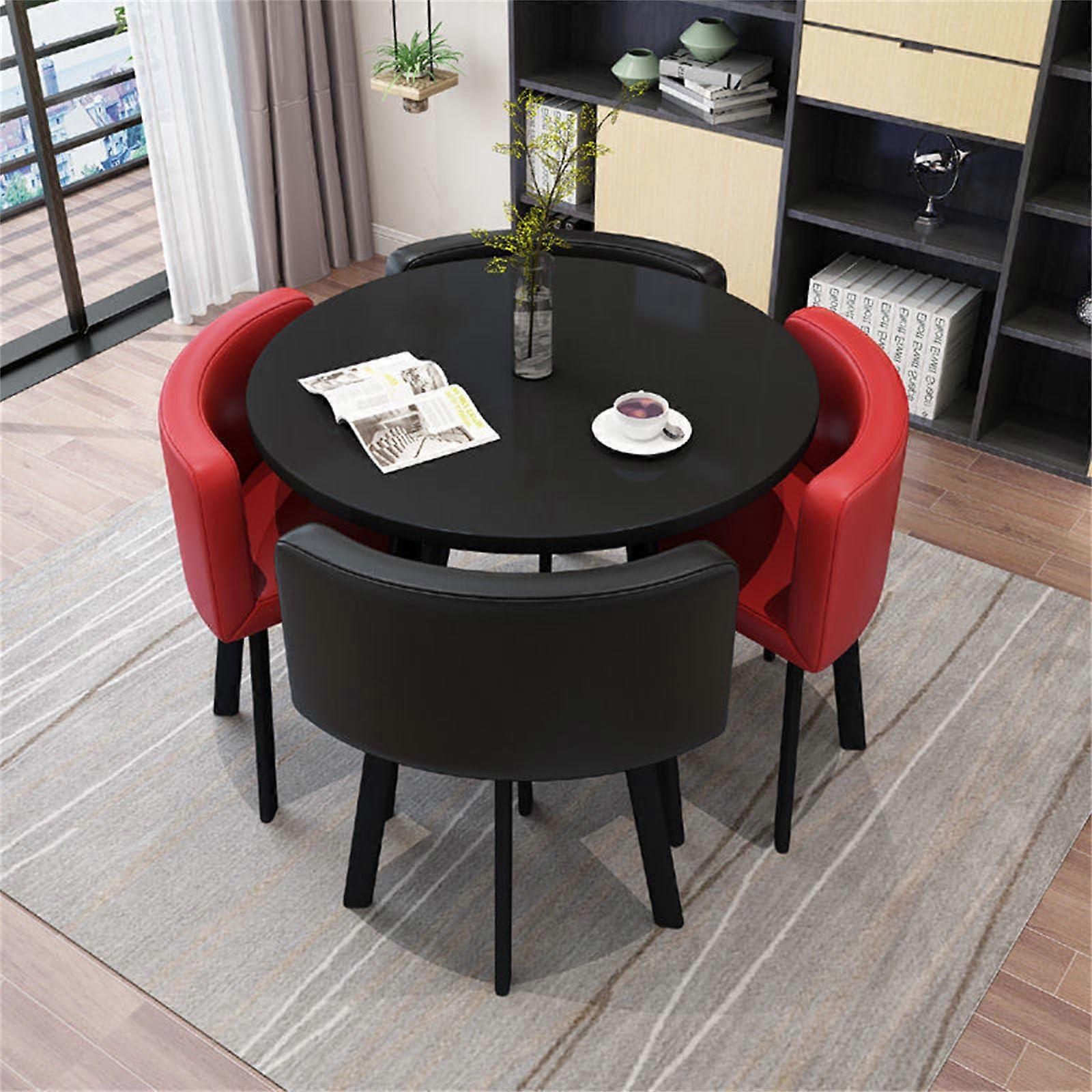 Small Round Dining Table Set with 4 Chairs, 80cm Modern SpaceSaving Design for Office or Kitchen