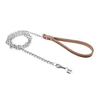 Metal Dog Leash Training Collar Rope Lead Strap with PU Handle (Brown) SH