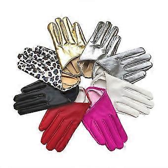 1 Pair Black Women PU Half Palm Finger Gloves for Adult Banquet Dance Stage Performance