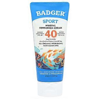 Badger, Sport, Mineral Sunscreen Cream, SPF 40, Unscented, 2.9 fl oz (87 ml)