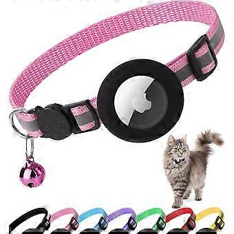 Airtag chat collier échappé, collier de chaton réfléchissant avec Apple Air Tag support et cloche pour fille garçon chats, 0,4 pouces de largeur et léger (rose)