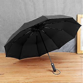1PC Fully-automatic Three Folding Male Commercial Compact Large Strong Frame Windproof 10Ribs Gentle Outdoor Black Umbrellas
