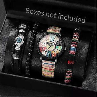 4PCS/Set Fashion Women Watches Casual PU Leather Strap Quartz Watch compatible with Women Bracelets Set Reloj MujerWithout Box