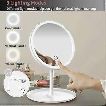 Makeup Mirror with Light,Rotation 1X/5X Magnifying Makeup Mirror, Rechargeable Double Sided Tabletop Vanity Mirror with Height Adjustable, 3 Color Lig