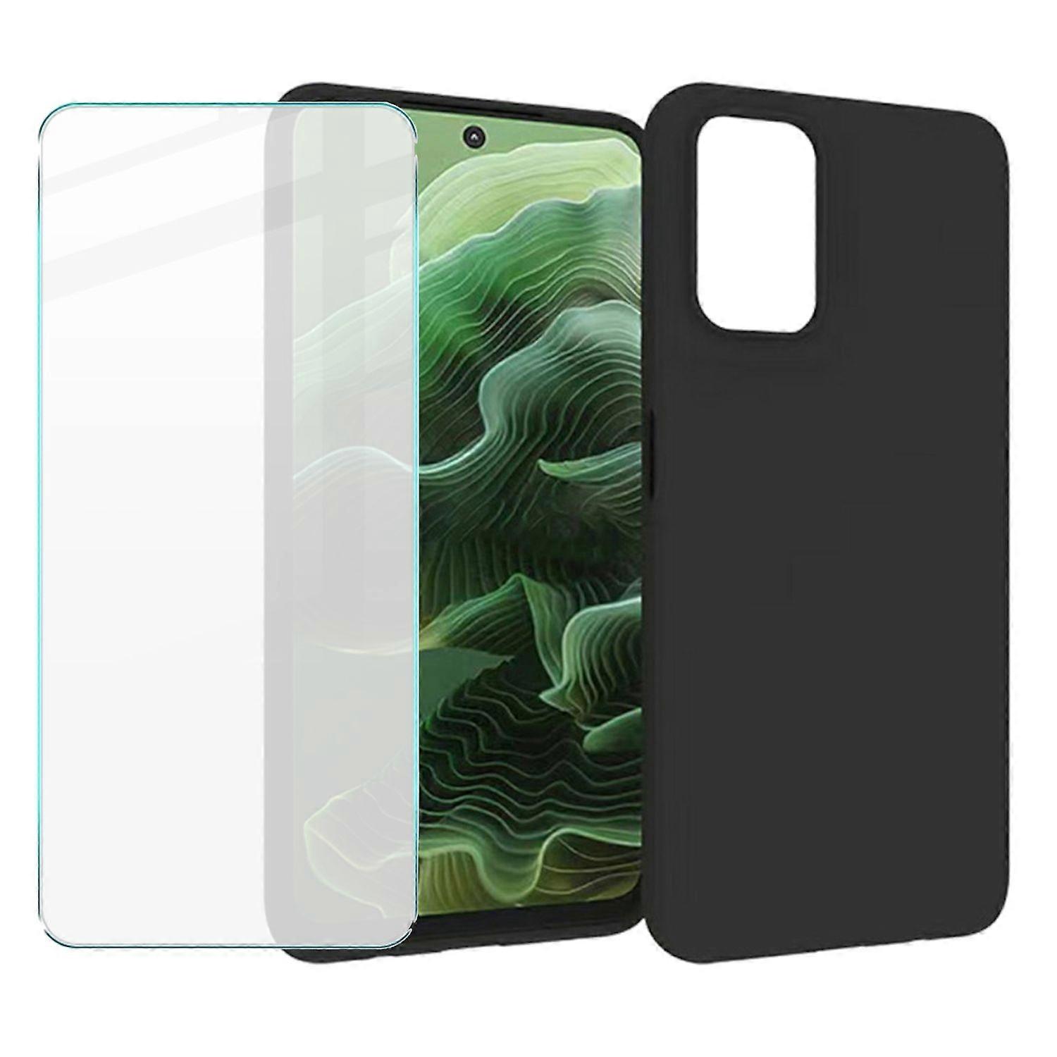 For Motorola Moto G35 5G Silicone TPU Protective Phone Case Black + 9H Tempered Glass