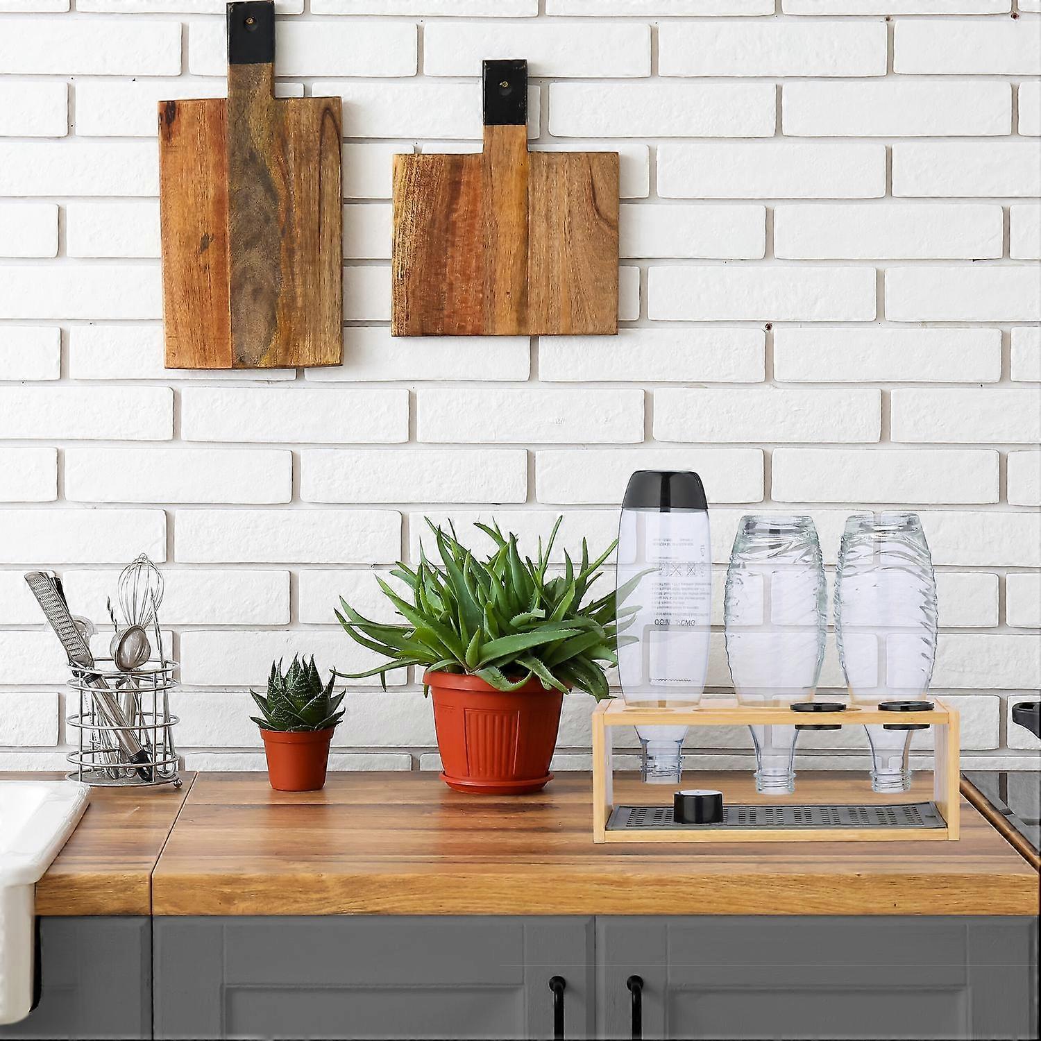 Bamboo Bottle Drying Rack for 3 Bottles