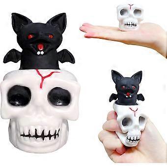 Spooky Skull Fidget Toys, Halloween Stress Relief Squeeze Balls, Stretchy Squishy Toys with Ghost Bat Theme for Kids Classroom Party Gifts